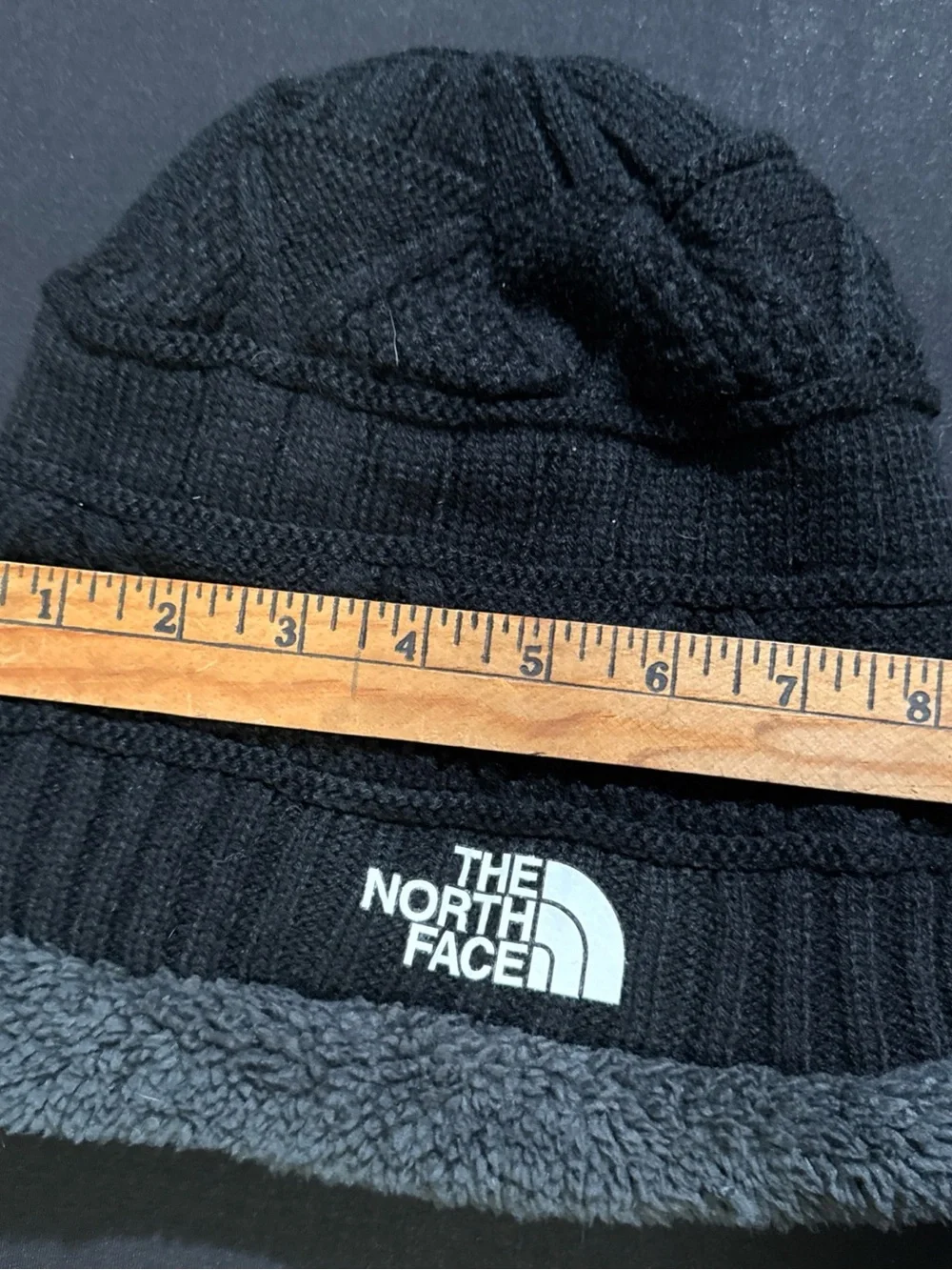 The North Face Black Knit Logo Beanie with Sherpa Trim